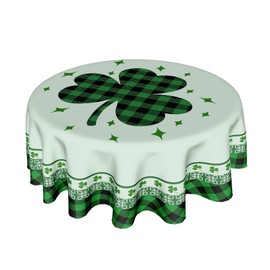 ABSOP St Patricks Tablecloth Round 60 Inch Green Shamrock Tablecloth Buffalo Plaid Clover Table Cloth Farmhouse St Patrick's Day Tablecloth for Kitchen Holiday Picnic Party Dinner Room Outdoor Decor
