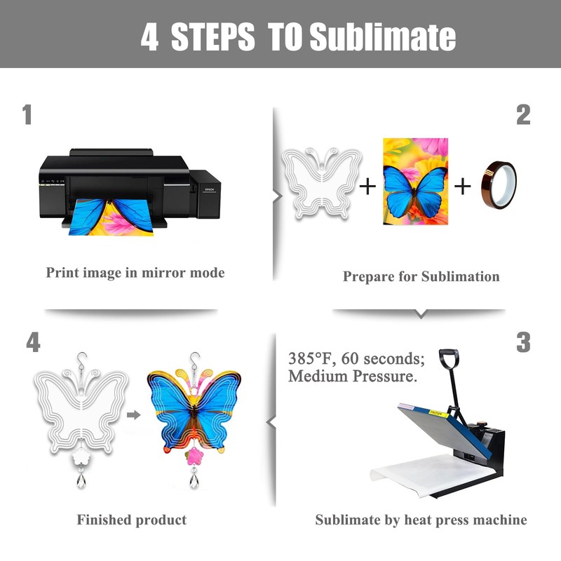 WindMage 4Pack 8inch Sublimation Wind Spinner Blanks 3D Aluminum Metal