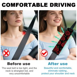 DOODLREAM 2Pcs Soft Auto Seat Belt Cover Pad Red Roses Flower Colorful Car Seatbelt Shoulder Cushion for Comfortable Driving, Compatible with All Cars' Seatbelt and Backpack Straps