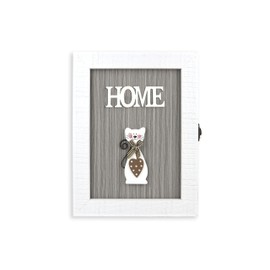 VELISTA Wooden Key Box Wall Mount – Cute and Rustic Decorative Key Cabinet – Premium Cabinet Key Holder with 6-Hooks – Small Key Holder Box - Farmhouse Wall Décor – Vintage Key Rack Cabinet (White)