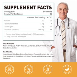 Joywiit Vitamin B2 Gummies Riboflavin 500mg for Adults, Migraine Relief & Nervous System Support，Orange Flavor, Non GMO, Vegan, Pectin - 60 Counts