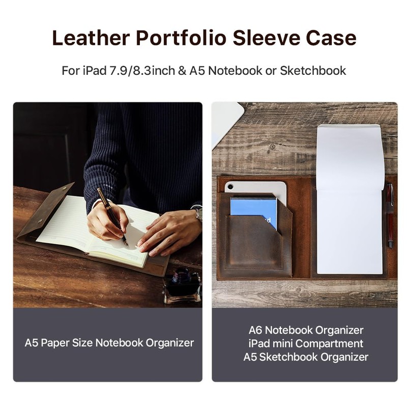 Hiram Leather Notebook Sleeve Case Multifunctional Leather Storage Bag for
