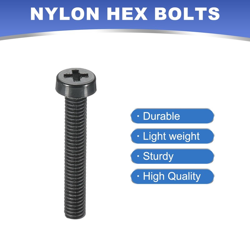 PATIKIL M4x25mm Black Nylon Bolts Plastic Nuts Full Thread Head