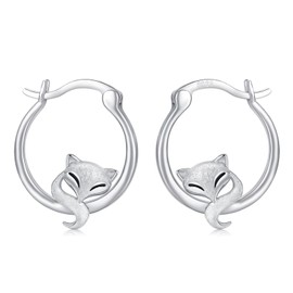Fox Earrings 925 Sterling Silver Hypoallergenic Cute Animal Hoop Earrings for Sensitive Ears Lucky Fox Jewelry Mother's Day Gifts for Women Girls