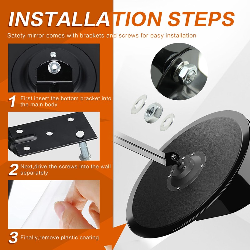 CHIUHEI 24-Inch Convex Security Corner Mirror - Adjustable Fixing Bracket,