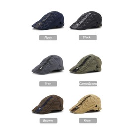 E-Fly Men's Spring and Summer London Style Simple Embroidered Letters Lightweight 100% Cotton Washable Size Adjustable Brim Long UV Protection Outdoor Golf Gift 56-60 cm, Khaki