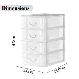 Lizzy 2 x Mini Storage Unit | 14.5cm x 9cm x 13cm | Transparent Mini Storage Tower | 4 Drawer with Handles | For Store Small Parts Crafts Desk Bathroom Kitchen Office (White)