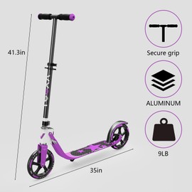 Adult Scooter with Big Wheels | Adjustable Height, Foldable Aluminum Frame | Smooth Ride for Urban Commuting and Outdoor Fun | Suitable for Teens 8-12 | 265 lbs Weight Limit