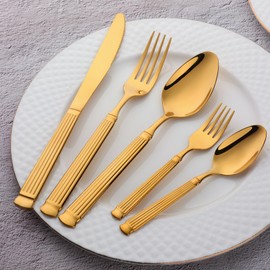 Buyer Star Stainless Steel Gold Silverware Set, 20 Piece Utensil Flatware Set for 4 People, Mirror Polished and Dishwasher Safe Cutlery, Suitable for Home and Restaurant