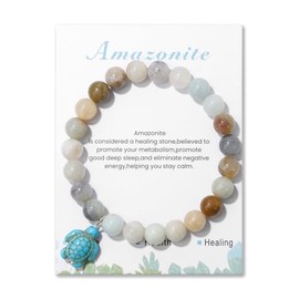 Pingyongchang Sea Turtles Stress Relief Anxiety Yoga Bracelet,Healing Crystal Stone Mantra Bracelets for Women Inspirational Bohemian Natural Beaded Birthday Holiday Beach Gifts-Amazanite