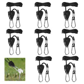 Pack of 8 Ratchet Hanger, 2 m 1/8 Inch Lightweight Guy Rope, Tent Cord with Tensioner Adjuster, Adjustable Rope Hook, Ratchet Rope Ratchet (34 kg Weight Capacity)