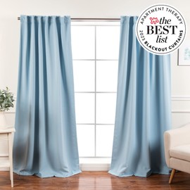 Best Home Fashion Premium Blackout Curtain Panels - Solid Thermal Insulated Window Treatment Blackout Drapes for Bedroom - Back Tab & Rod Pocket – Sky Blue - 52" W x 84" L - (Set of 2 Panels)