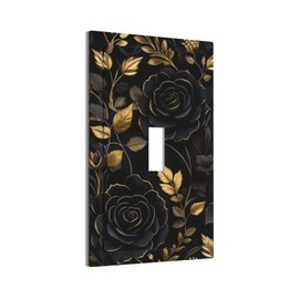 Tewujay Black Gold Floral Leaves 1 Gang Light Switch Covers Single Toggle Wall Plate Decorative Switchcover Electrical Switchplate for Farmhouse Living Decor