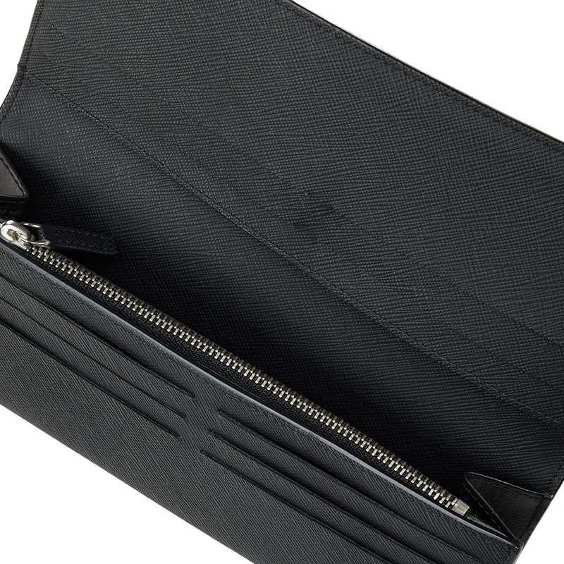 Dunhill 001 Men's Long Wallet PLAIN Black, 001 black
