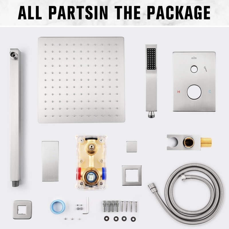 10 Inch Rainfall Shower System - Wall Mounted Complete Combo