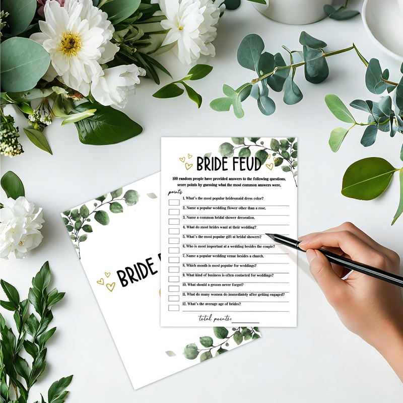 Bridal Shower Games - Greenery Engagement Party Game Cards For
