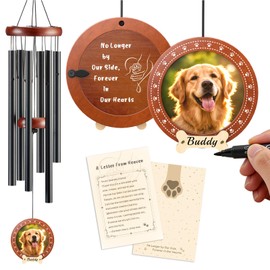 Gabzart 32" Dog Memorial Wind Chimes with Photo Frame Pendant, Black