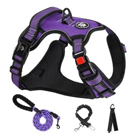 NESTROAD No Pull Dog Harness,Adjustable Oxford Dog Vest Harness with Leash,Reflective No-Choke Pet Harness with Easy Control Soft Handle for Large Dogs(X-Large,Purple)