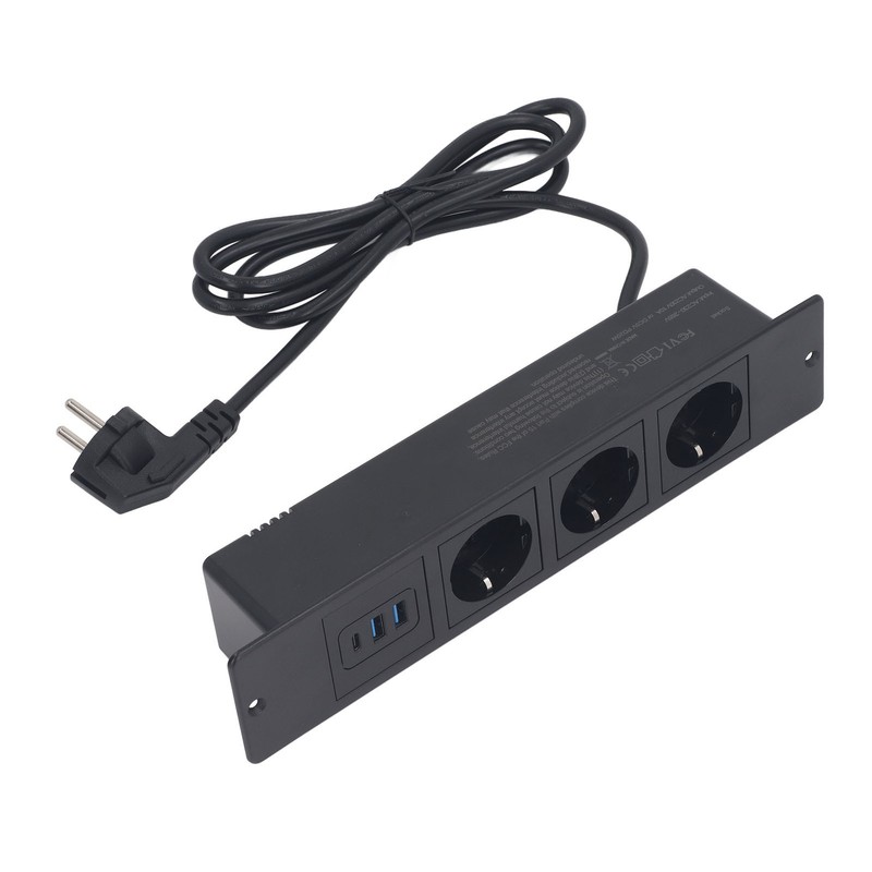 Recessed Power Strip 3xOutlets 2xUSB A 1xUSB C PD20W Ports