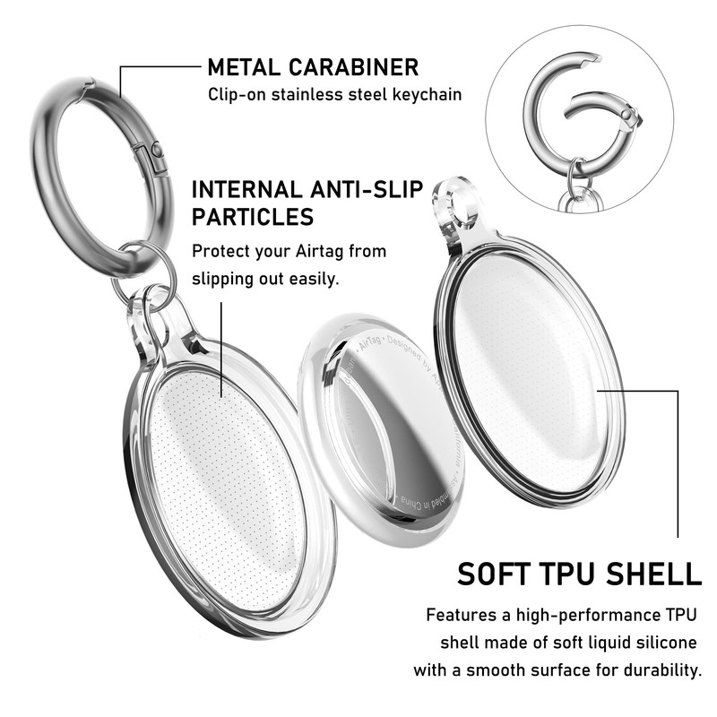 【4枚セット】Airtag ケース 防水、DDJ AirTagキーホルダー、環境に優しい素材TPU製、犬の首輪、荷物、鍵用エアタグケース、全身傷防止保護/AirTag専用ケース (4 クリア)