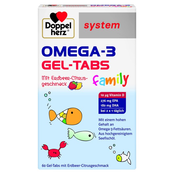 Doppelherz system OMEGA-3 Family Gel Tabs - Contains 180 mg DHA, a Building Block of the Brain, as a Daily Serving (2 Gel Tabs) - 60 Tablets