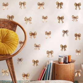 XUOIAYNB Watercolor Leopard Bow Wall Stickers, Cheetah Bow Knot Vinyl Wall Decals, Removable Bowtie DIY Wall Art for Girls Wowen Bedroom Living Room Decor