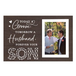 ElegantPark Mother of the Groom Gifts from Son Photo Frame Wedding Gifts for Mom Dad Father of the Groom Square Picture Frame Wood 4X6