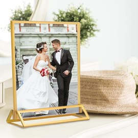Bluweet Double Sided Picture Frame 6 Pieces, A6 Gold Place Card Holder, Easel Style Stand, Gold Frame for Wedding Table Numbers, Menu Holder, Photo Frame Advertising Stands Table Menu
