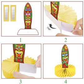 Tiki Surfboard Honeycomb Centerpieces Hawaiian Luau Party Decoration Tiki Bar Table Decorations for Summer Aloha Tropical Party Indoor Decor