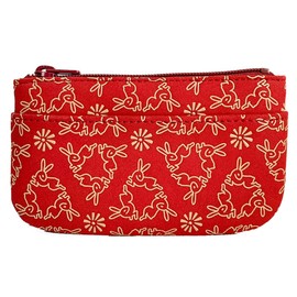 Keisuu 1002 Coin Purse, Zipper, Coin Case, Genuine Deer Leather, Inden Rabbit 2.6 x 4.3 x 0.5 inches (6.5 x 11 x 1.3 cm), Wallet, Pouch, Indenya Uinden, Rabbit Inden Coin Purse, Red and White