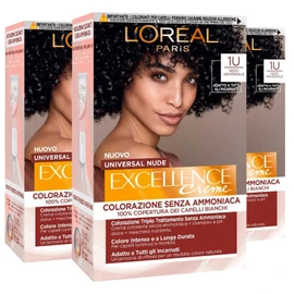 3 x L'Oréal Paris Excellence Cream Universal Nude Permanent Black 1U Triple Treatment - 3 Colours