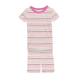 KicKee Pants Girl's Print Short Sleeve Pajama Set with Shorts (Toddler/Little Kid/Big Kid) Whimsical Stripe 5 (Little Kid)