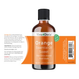 Viva Doria Orange Essential Oil, 100% Pure, Natural, Sweet Orange Essential Oil, Undiluted, for Aromatherapy | Food Grade, 118 mL (4 Fluid Ounce)