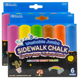 BAZIC Jumbo Sidewalk Chalks 6 Colors, for Outdoor Coloring Drawing Art, Gift for Kids Teacher, 2-Pack