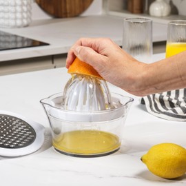 Salter 4-in-1 Citrus Juicer – Non-Slip Base, 2 Reamer Sizes, Separate Eggs, Juice Extractor, Stainless-Steel Zester, Fresh Orange Juice, Perfect for Egg White Omelettes, Salad Dressings, Juice, Zest