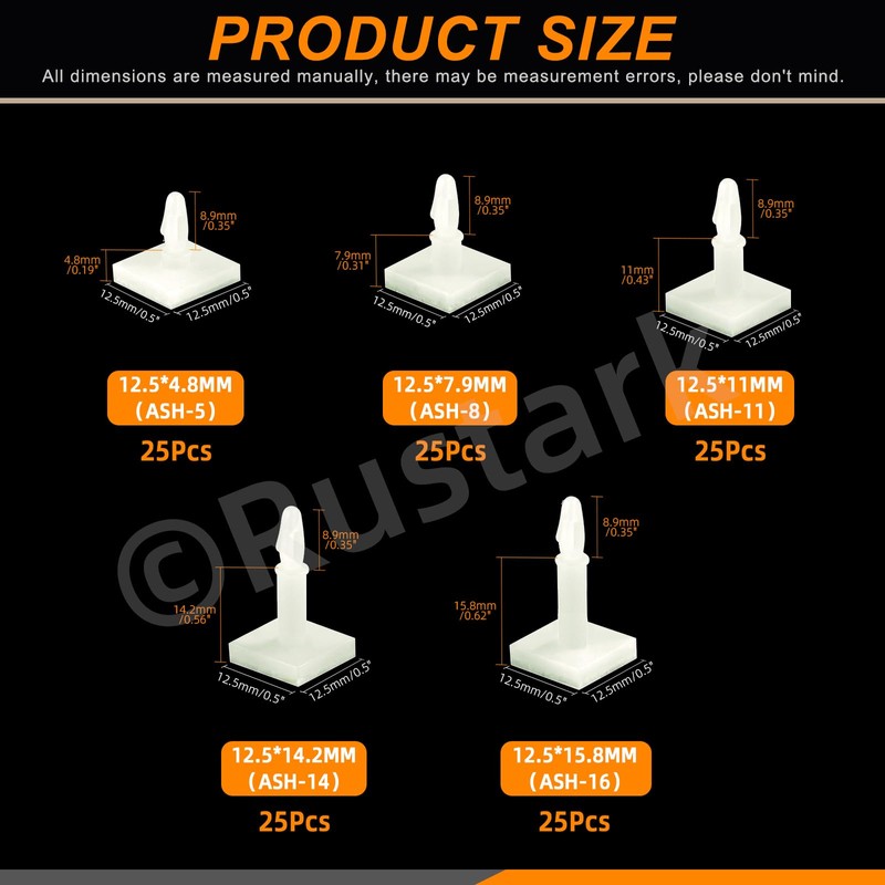Rustark 125Pcs 5 Sizes 0.19" 0.31" 0.43" 0.56" 0.62" Supporting