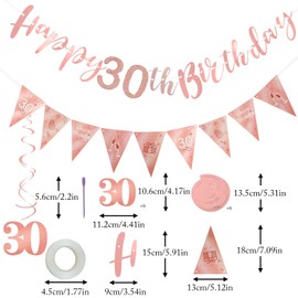 Geburtstag Deko, Geburtstagsdekoration, Roségold, Banner Bunting Swirls,Wirbel Set, Spiralen Geburtstagsdeko, Frau Luftschlangen, Triangle Flag für 18, 30, 40, 50 (30)