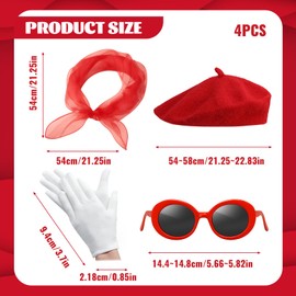 YTLSDHF 4-Piece French Women's Beret Set, French Costume Accessories with Red Beret, Scarf, Sunglasses and Gloves for Women Girls Cosplay, Themed Parties and Daily Fashion Supplies