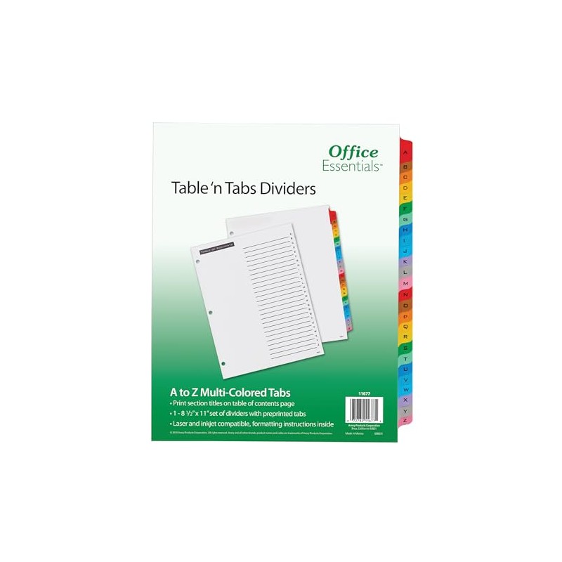 Office Essentials 11677 Table 'n Tabs Dividers, 26-Tab, Letter