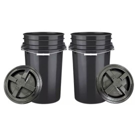 House Naturals 7 Gallon Food Grade Bucket Pail BPA Free Black with Screw On Lids (Pack of 2)