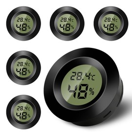 6PCS Mini Digital Room Thermometer, LCD Digital Hygrometer, Temperature and Humidity Monitor for Home, Nursery, Guitar Incubator, Reptiles, Car Greenhouse, Black