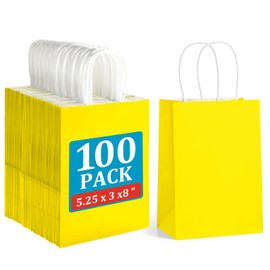 BagDream 100Pcs Yellow Gift Bags 5.25x3x8 Inch Small Kraft Paper Gift Bags with Handles Bulk, Birthday Wedding Baby Shower Party Favor Retail Recyclable Paper Sacks