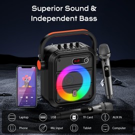 JYX Karaoke Machine with 2 Wireless Microphones, RGB Light PA System with Treble/Bass, Bluetooth Speaker Supports Live Broadcast/Monitoring/Sound Effects, Suitable for Adults