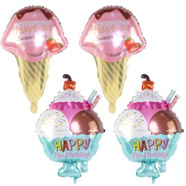 HCCY Ice Cream Balloons Foil Mylar Balloons Birthday Party Wedding Decorations 40.5"" 4PCS, Red