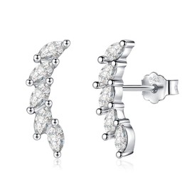 VYYU Silver Stud Earrings for Women - Sterling Silver Earrings, Cubic Zirconia Leaf Climber Earrings Hypoallergenic Earrings | Leaf Earrings Jewellery Christmas Birthday Bridesmaid Wedding Gift