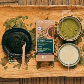 LOGONA Naturkosmetik Nourishing Vegetable Hair Colour, Vegan Hair Colour Powder with Organic Henna for Intense Colour and Shine, Plant Hair Colour in Amber Brown (Brown), 1 x 100 g