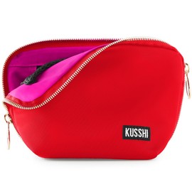 KUSSHI Washable Travel Makeup Bag for Purse (Everyday, Candy Apple Red/Pink)