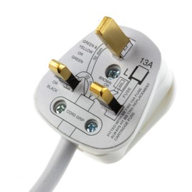kenable 1 Gang Single Way UK 13A Mains Power Socket Extension Lead White 1m [1 metres]