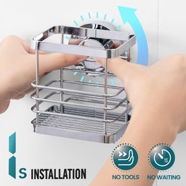 TAILI Suction Cup Toothbrush Holder, Silver Stainless Steel Anti-puddling Shower Toothbrush Holder, No Drilling Removable Organizer for Bathroom Razor, Toothbrush, Toothpaste or Kitchen & Office items