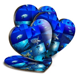 Destination Vinyl ltd Great Coasters (Set of 4) Heart - Marine Life Collage Ocean Dive Diver Drink Glossy Coasters/Tabletop Protection for Any Table Type #8936